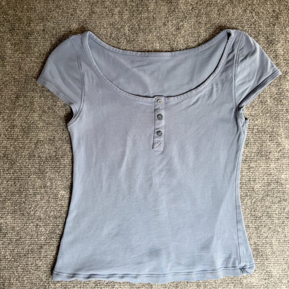 Lululemon Cap Sleeve Henley T Shirt Womens 2 Oasis Blue Pima Cotton Stretch